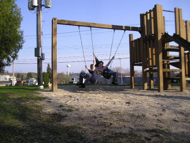 Me and McBeth fighting for control over the swings, again.